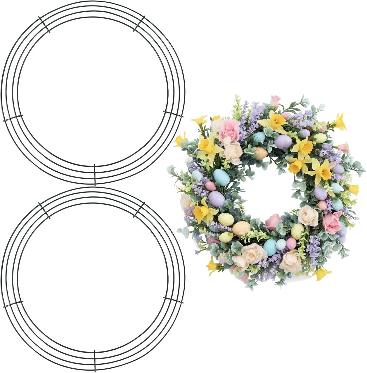 Wire Wreath Frame, 2 Pack 14 Inch Metal Wreath Form Frame, Large Dark Green Round Wire Wreath Rings for DIY Craft Home Decor Indoor Outdoor Holiday Party Decorations Supplies